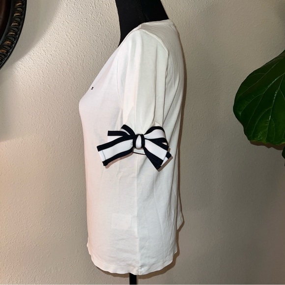 Tommy Hilfiger Women’s 100% White Cotton Navy Blue Tie Accent at Each Sleeve L - Picture 13 of 16